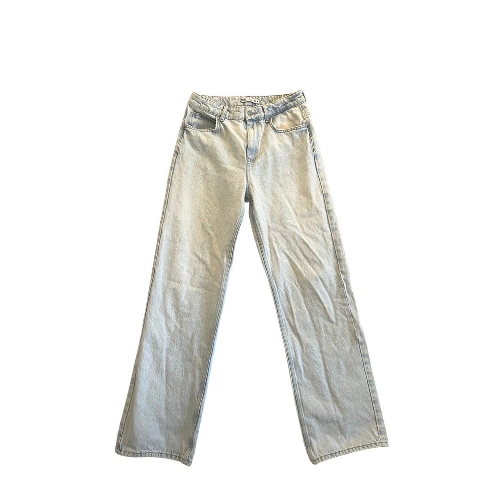 High Waisted Wide Leg Jeans Light Wash Blue Size 8 by Zara